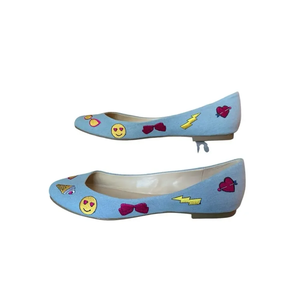 Betsey Johnson Leoniee Emoji Blue Denim‎ Ballet Flats Womens 9